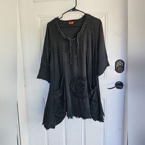 Oh My Gauze! Shirt Sz OS Black Oversized Circle Top Tunic Cotton Breathable Boho